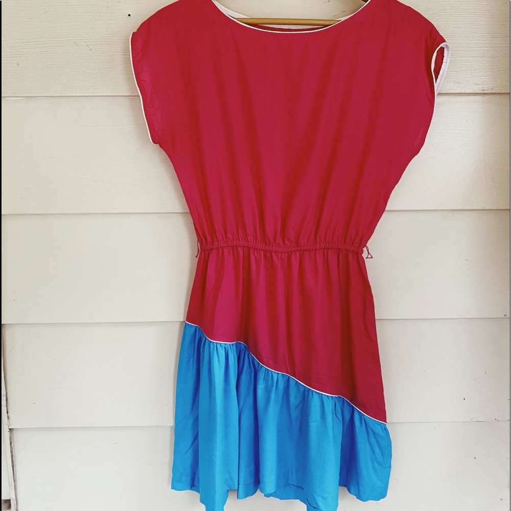 Vintage VTG 80s knit color block pink blue dress size medium/large